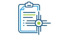 A blue line art illustration of an Express Scripts Canada document on a clipboard and an indigenous symbol on top.