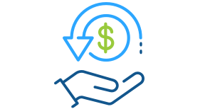 Illustration d’une main ouverte tenant un signe de dollar entouré d'une flèche et qui représente les programmes de réduction des coûts d'Express Scripts Canada.