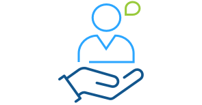 Blue line art of person icon on top of an open hand representing Express Scripts Canada's Health Benefit Expertise